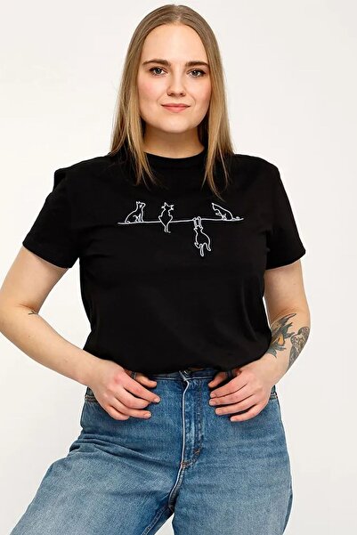 Унисекс маица со принт на мачка Oversize