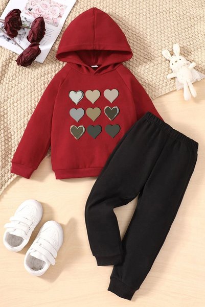 Children's Heart Printed Tracksuit Set