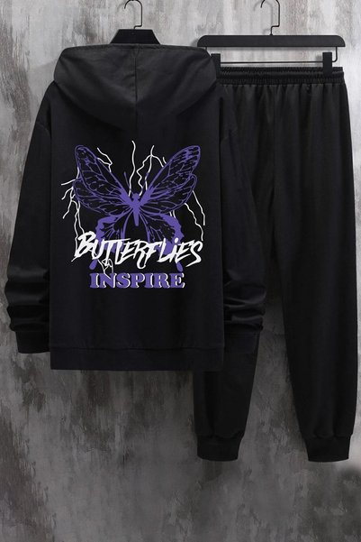 Unisex Butterfly & Letter Graphic Printed Tracksuit Set