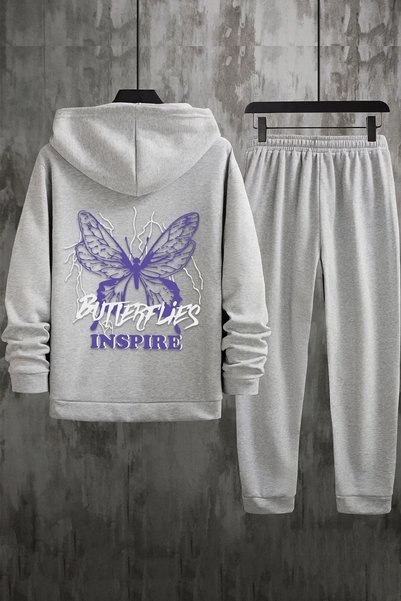 Unisex Butterfly & Letter Graphic Printed Tracksuit Set