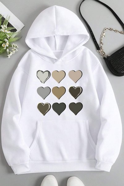 Unisex Oversize Heart Printed Sweatshirt