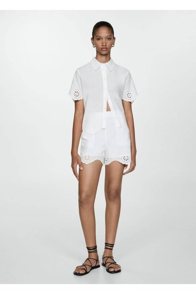 Embroidered openwork knit shorts