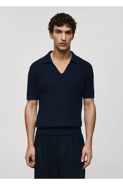 Ribbed Knitted Polo Shirt