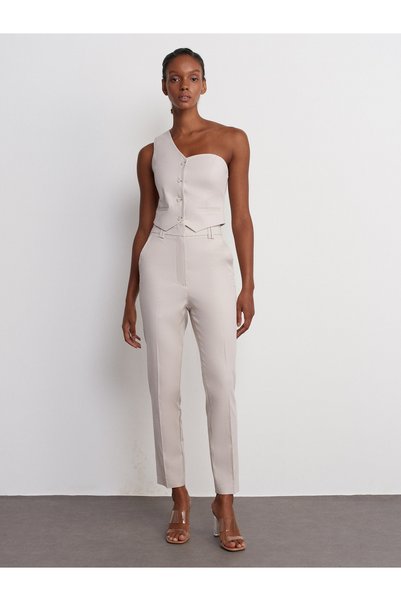 71529 High Waist Slim Fit Trousers - Stone