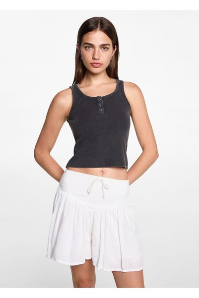 Rubber knit cotton blouse