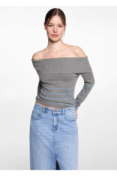 Off Shoulder Striped Sweater