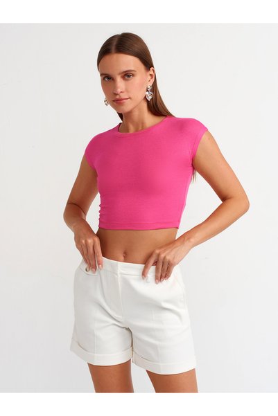 30528 Di̇lvi̇n Crop Top Cotton and Modal Mixed
