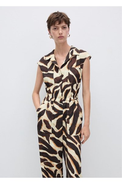 Animal Patterned Jumpsuit with Pockets