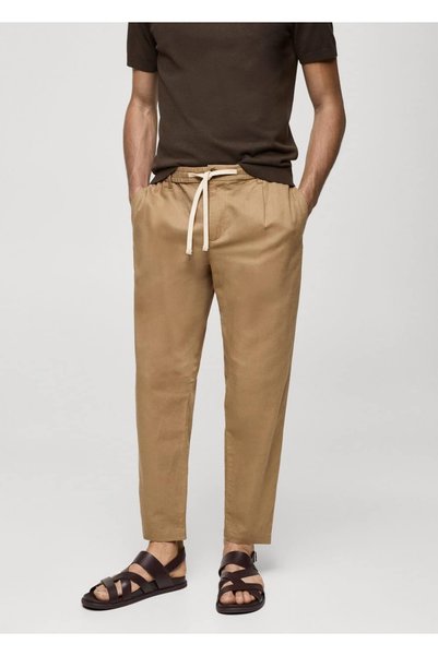 Slim fit linen drawstring waist trousers
