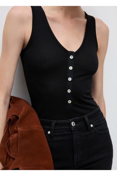 V-Neck Buttoned Bodysuit