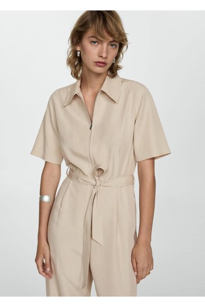 Lyocell Shirt Collar Jumpsuit