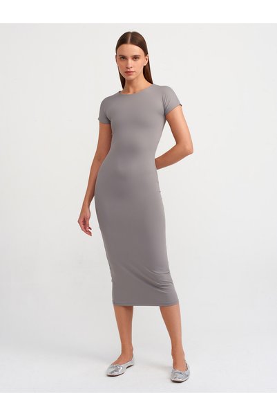 90890 Crew Neck Long Dress-Grey