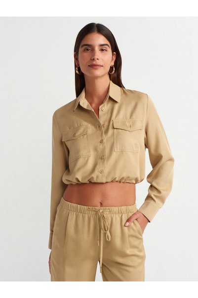 50488 Blouse with Cargo Pocket-Camel