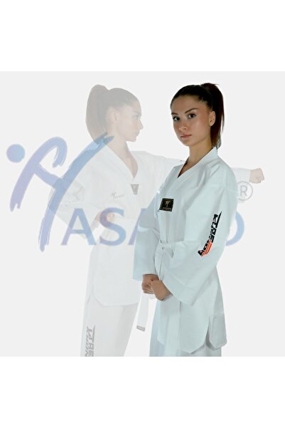 Униформа за почетници во теквондо, Dobok, со бела јака