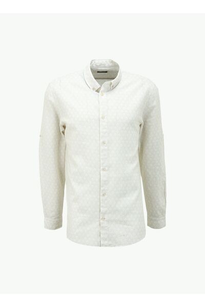 Ecru Men's Buttoned Basic Printed Shirt F4Sm-Gml 0401