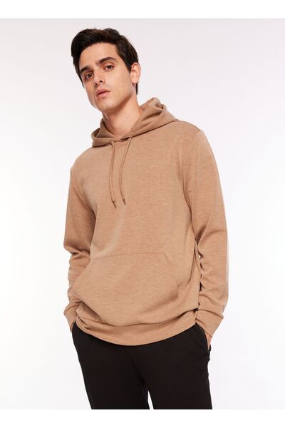 Hooded Collar Plain Light Brown Men's Sweatshirt F3Wm-Swt127