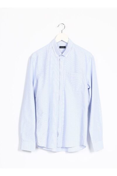 Basic Buttoned Collar Dobby Light Blue Men's Shirt Maydos 7 Pocketed Ud