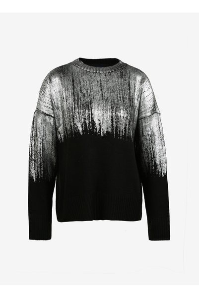 Stand Collar Basic Glitter Black Sweater Women F3Wl-Kzk8