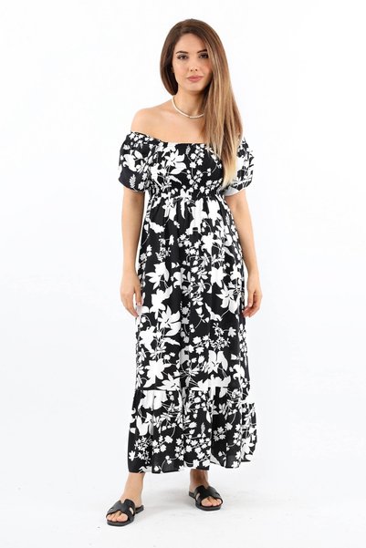 Women's positano black guipeli viscose long dress