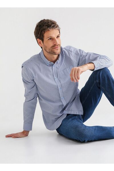 Comfort Blue Men's Buttoned Regular Fit Shirt cm Mydos 104