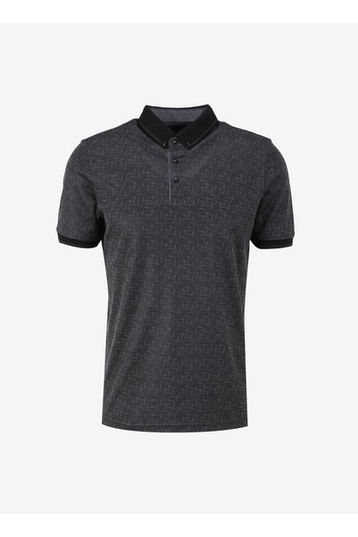 Black Men's Basic Jacquard Polo T-Shirt Spbf4Sm-Tst5083