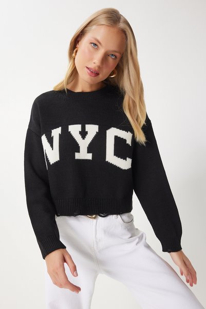 Women's Black Ripped Detailed Knitwear Sweater Dp00215