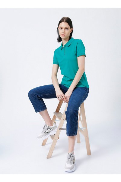 Green Women's Polo Neck Basic T-Shirt Deep