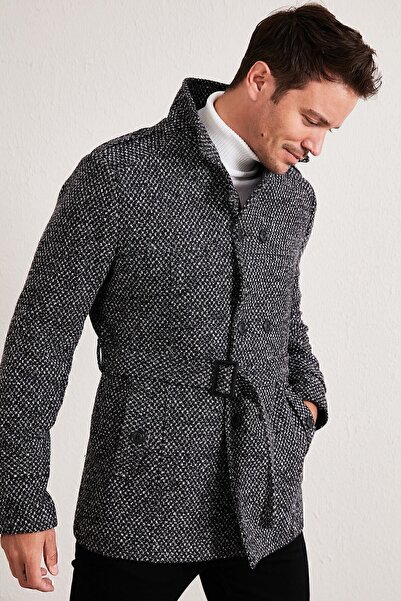 Slim Fit памучно волнено палто со џебови, машко палто 5841015
