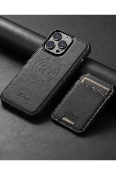 Leather Magsafe Case with Stand and Wallet with iPhone 15 Pro Max Compatible Lens Gift