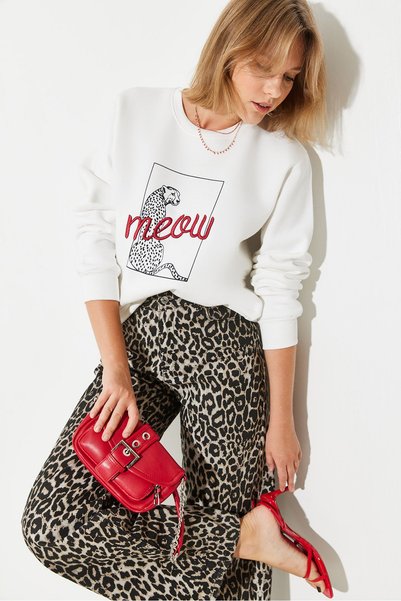 Women's White Leopard Printed Sweatshirt 60251805