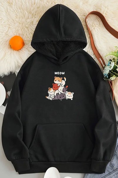 Meow Sweet Cats Printed Oversize Sweatshirt