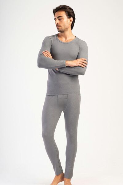 Men's Long Sleeve Boat Neck Thermal Underwear Set 405158   Smoked