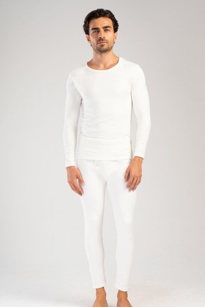 Men's Long Sleeve Boat Neck Thermal Underwear Set 405158 Ecru
