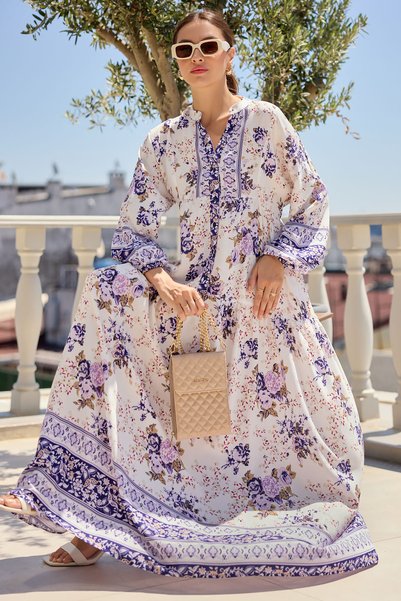 2423 Authentic Patterned Dress - Purple