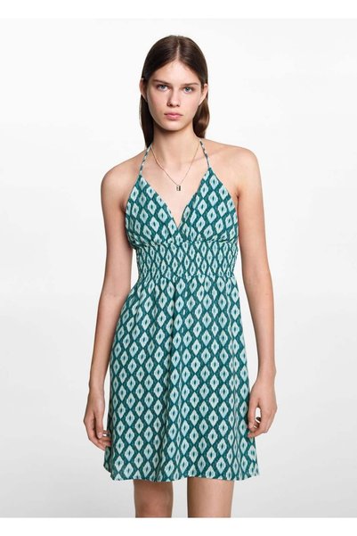 Wrinkled Detail Patterned Dress