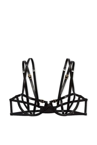 Leather Look Open Covered Balconette Bra