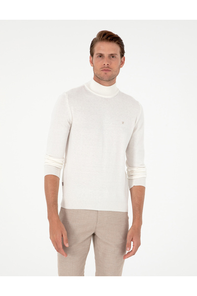Ecru Slim Fit Half Turtleneck Basic Knitwear Sweater 50296614-Vr019