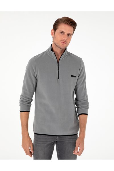 Grey Regular Fit Half Zip Fleece Sweatshirt 50298973-VR024
