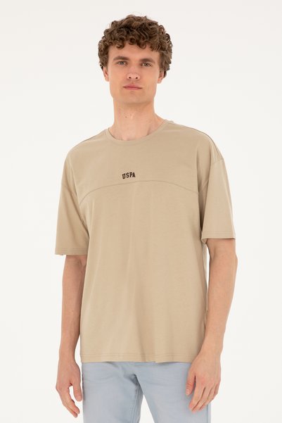 Men's Comfort Fit Crew Neck Light Khaki T-Shirt 50287083-Vr183