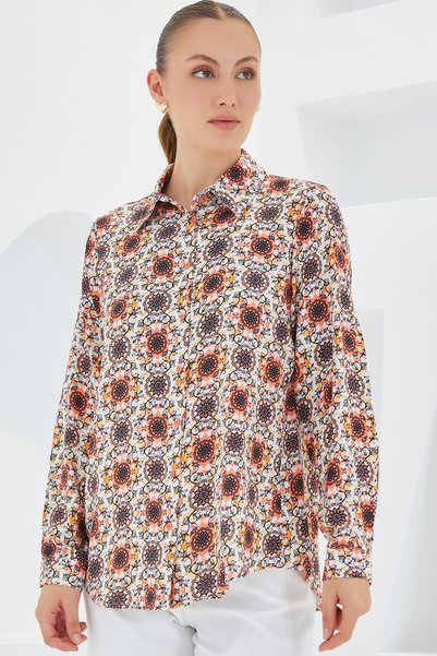 3721 Graphic Patterned Shirt - Orange