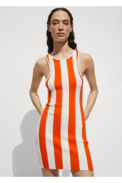 Striped Rib Curly Knitwear Dress