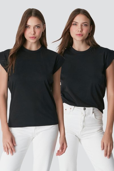 Crew Neck Short Sleeve 2-Pack Basic T-Shirt 958 Black