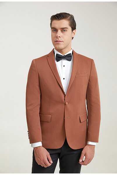 Ds Damat Slim Fit Cinnamon Dobby Groom's Suit & Tuxedo Suit
