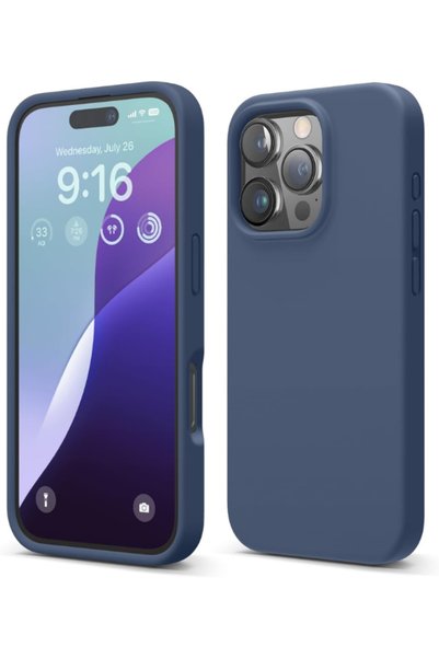For Apple iPhone 16 Pro Case Velvet Launch Soft Soft Liquid Silicone Camera Protect Cover Navy Blue