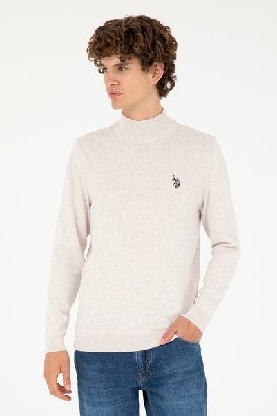 Men's Slim Fit Half Neck Stone Melange Basic Sweater 50293499-Vr225
