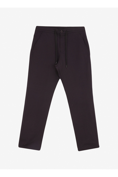 Black Men's Elastic Waist Relaxed Fit Trousers D4Wm-Pnt3345