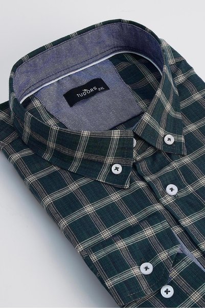 Men's Big Size Large Size Cotton Small Checkered Button Collar Shirt