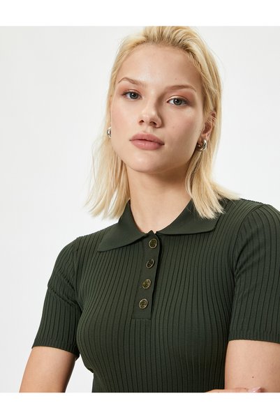Polo Sweater Knitwear Short Sleeve Half Button Detailed