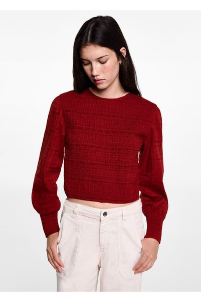 Cotton blouse with smocking detail