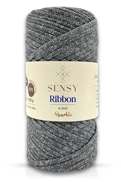 Премиум светкав полиестерски конец Ribbon 200 gr, конец за макраме, конец за подметачи и чанти, светкаво сив